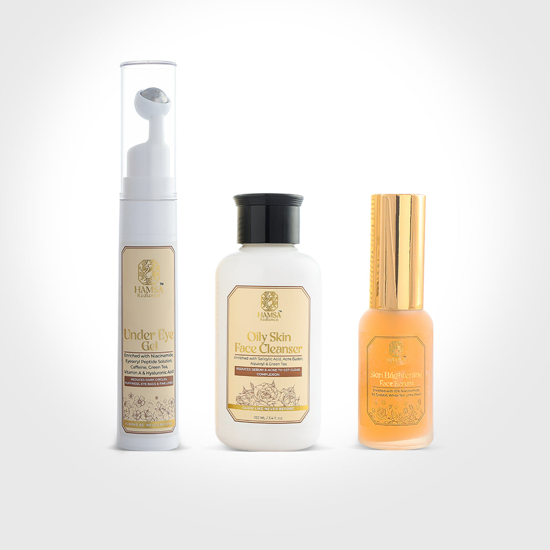 Advanced Skincare Trio: Oily Skin Cleanser, Under-Eye Revitalizer, & Brightening Serum