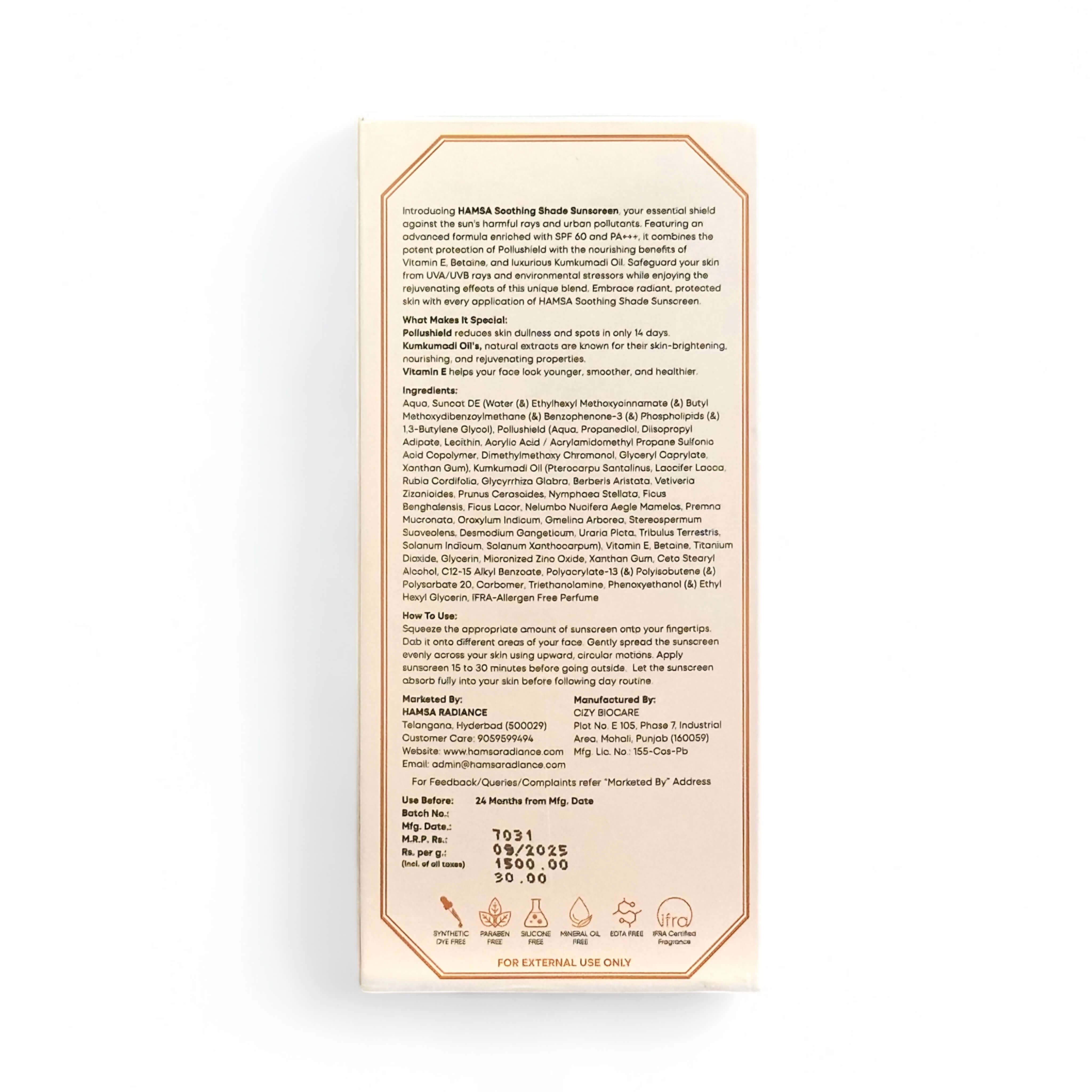 Sunscreen SPF 60 PA +++ With Aqua, Ethylhexyl Methoxycinnamate, Butyl Methoxydibenzoylmethane, Benzophenone-3 To Shield Skin From UV Rays